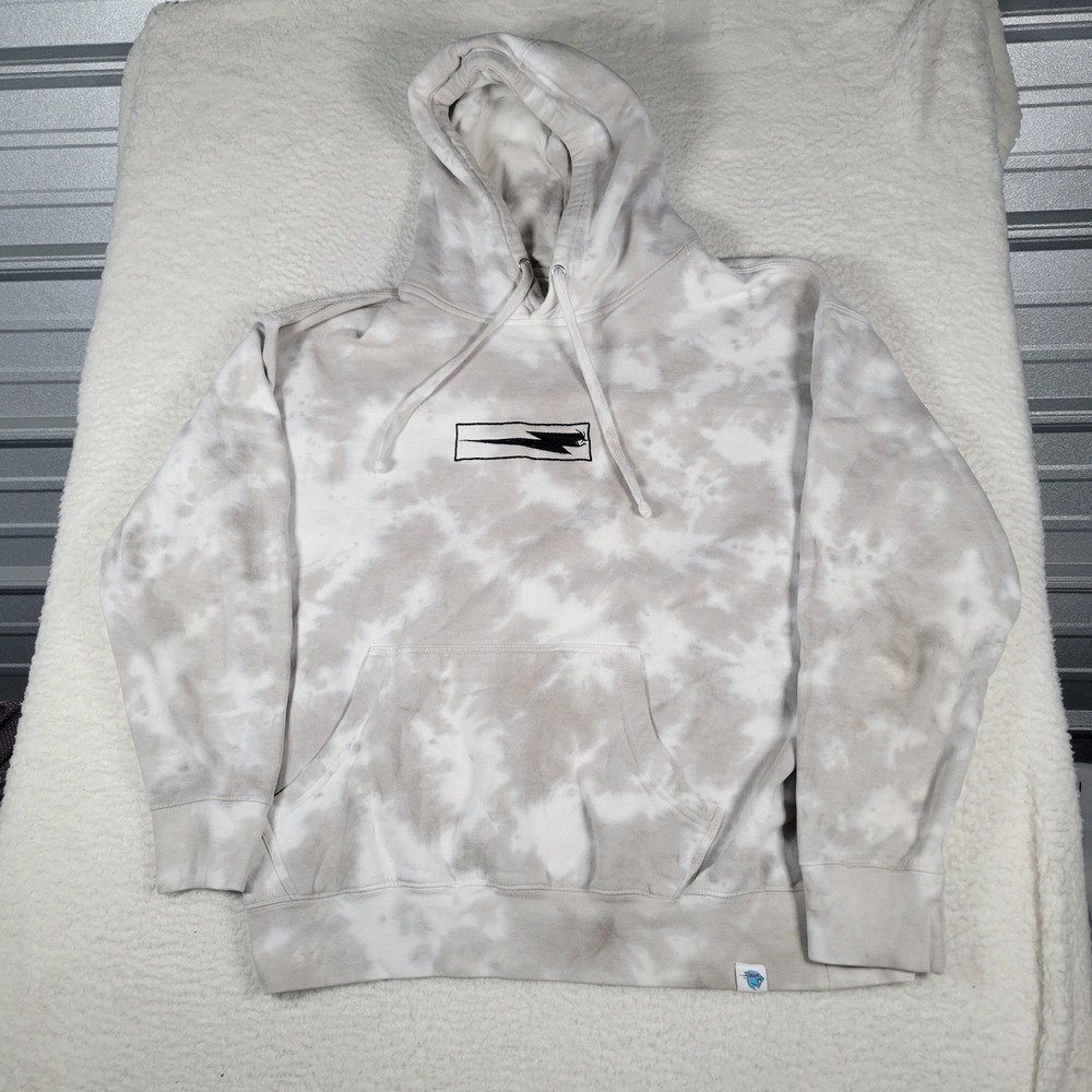 Mr Beast Hoodie Mens XL Grey White Tie Dye Embroidered Lightning Bolt Pullover